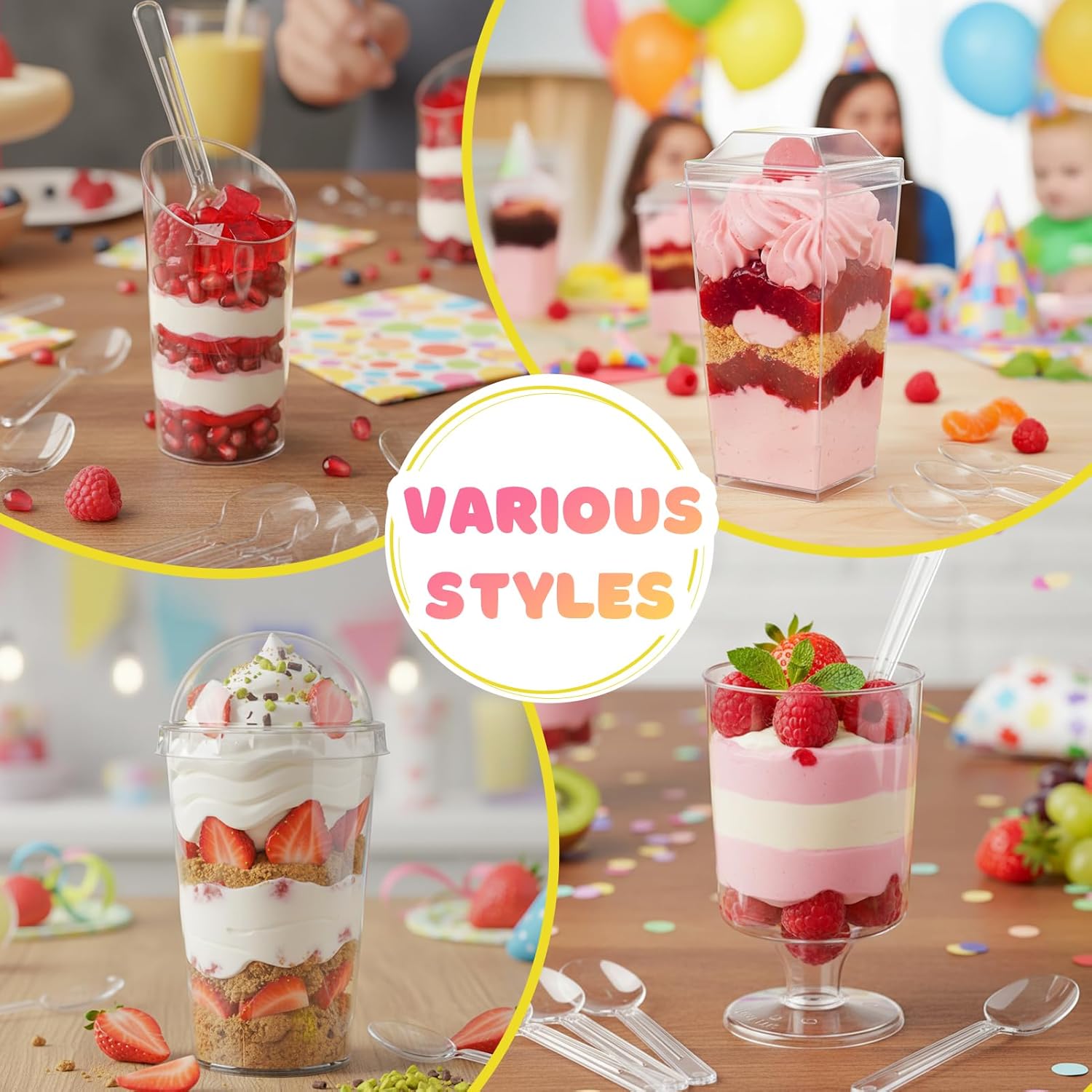 LifeIdeas 380 Pack Mini Dessert Cups with Lids and Spoons, 3 & 4 Oz Reusable Appetizer and Parfait Cups, Perfect as Shooters for Party, Fruit, Ice Cream, Cake & Pudding