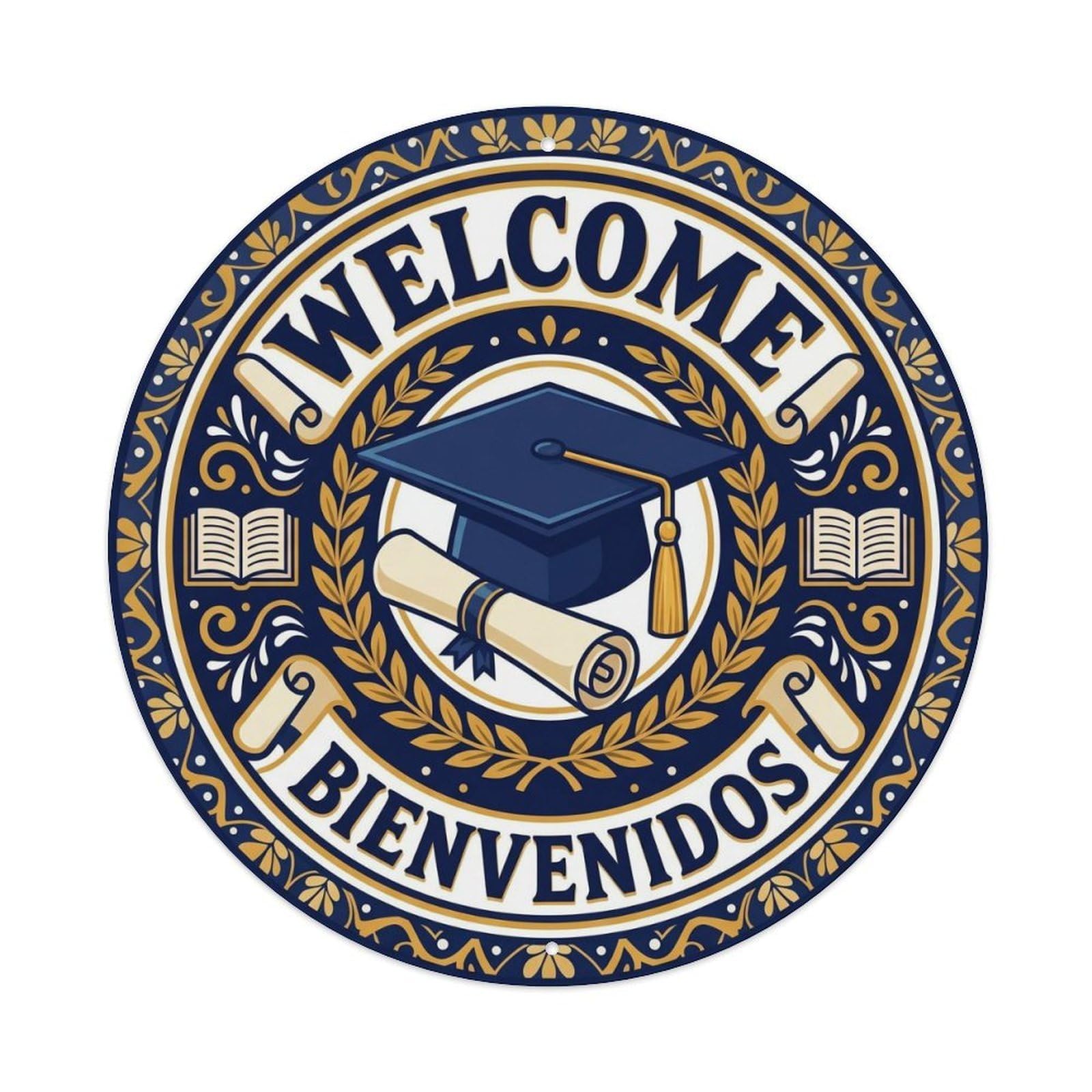 Spanish Floral Graduation Bienvenidos Welcome Vintage Metal Tin Sign