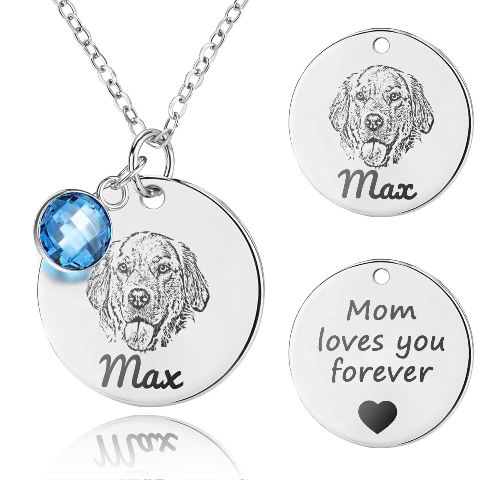Lamdiy Personalized Pet Portrait Necklace Customized Pet Memorial Necklaces Dog Necklace for Women Custom Pets Necklaces Dog Memorial Jewelry for Cats Mom Dogs Dad (Silver 1 Portrait)