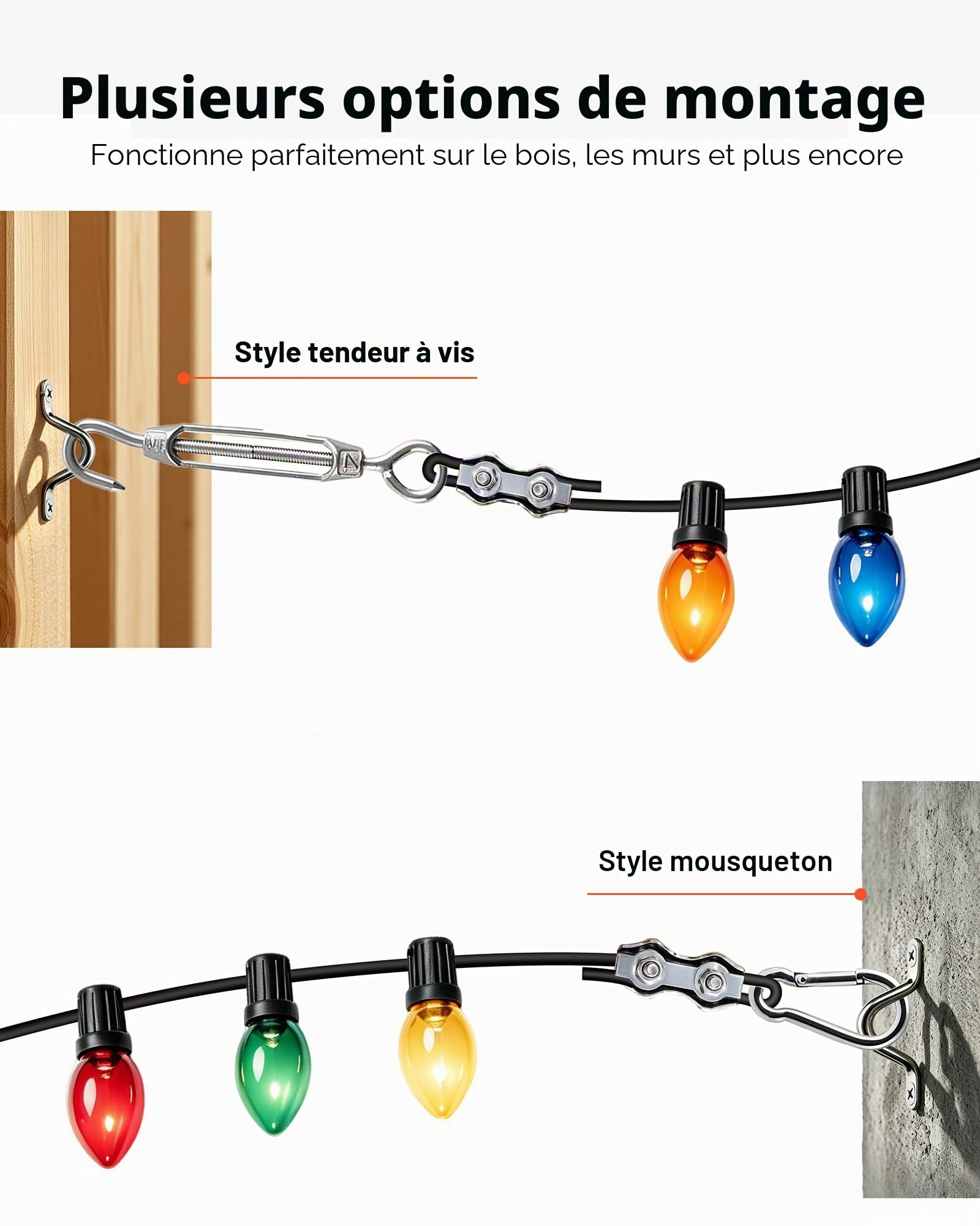 VEVOR Câble Acier Inoxydable 2,38 mm x 50,3 m Cable Inox 304 Kit Fil Tressé Inox Enduit PVC pour Garde-corps Terrasse, Treillis de Jardin, Guirlandes Lumineuses, Résistance à Rupture 2 kN, 7x7 Brins