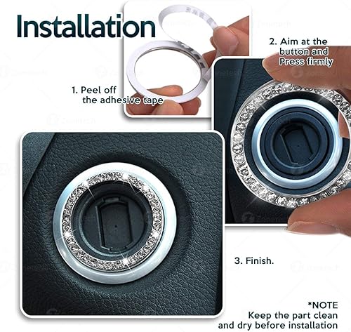 Miniatura 5 de Zone Tech Chrystal Bling Ring Emblem Sticker Rhinestone Start Engine, botón de encendido para llave de coche, botón interior brillante autoadhesivo,