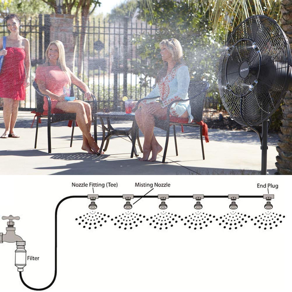 Hydrogarden Outdoor Misting system chłodzenia, na taras, do ogrodu, szklarni, rozpylacz wody, wąż 18 metrów i 19 metalowych dysz