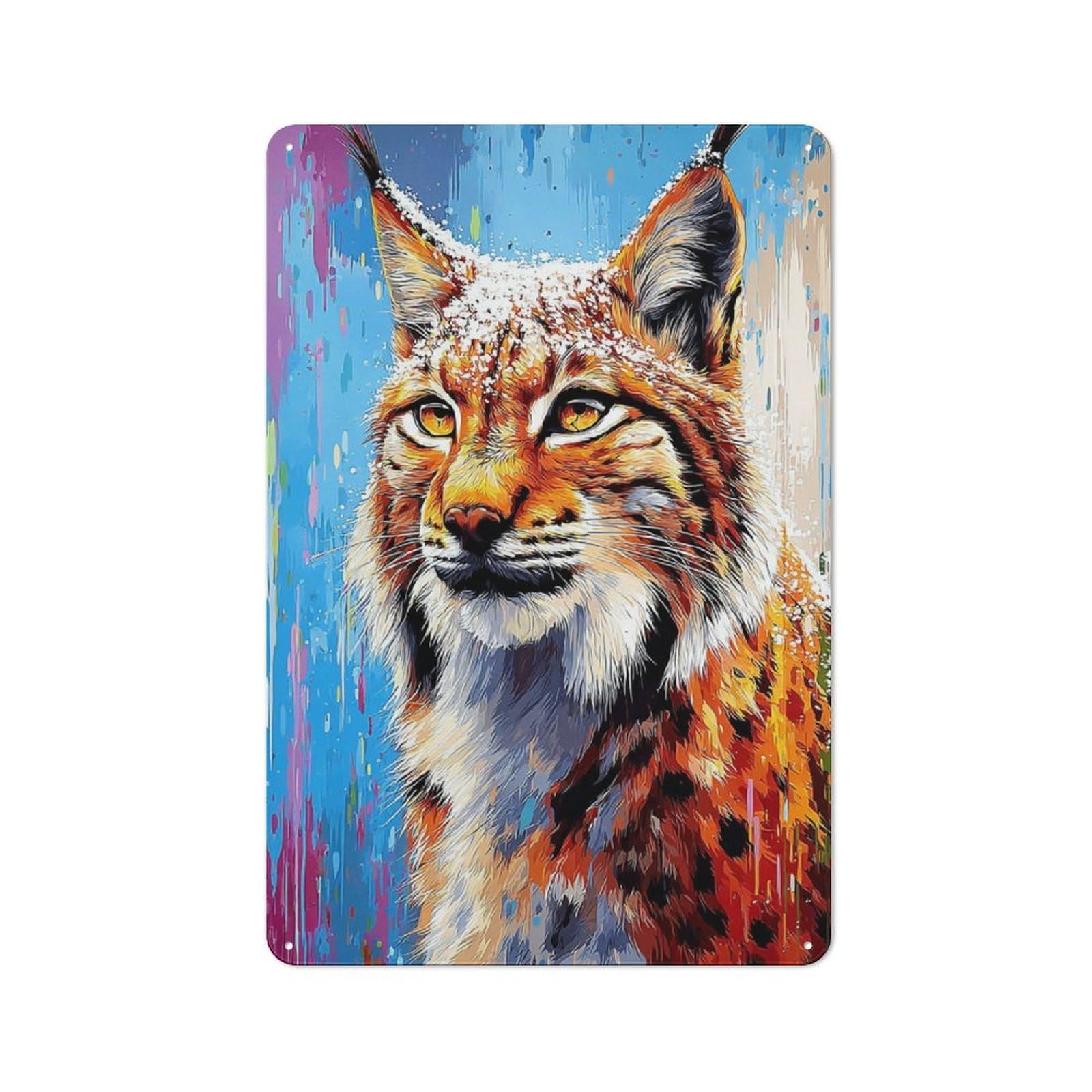 Junmoney Colorful Lynx Portrait Simple Retro Metal Wall Plaque 30X20cm, Creative Space Decor For Office, Study, Studio Or Hallway