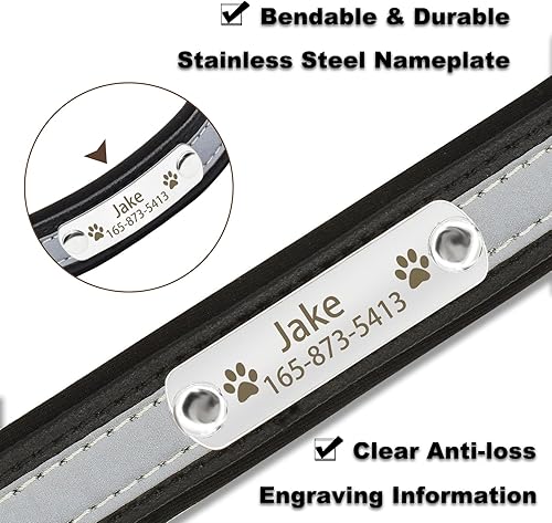 Miniatura 2 de Collares reflectantes personalizados para perros con acolchado de neopreno, collar de perro grabado personalizado con placa de nombre para perros
