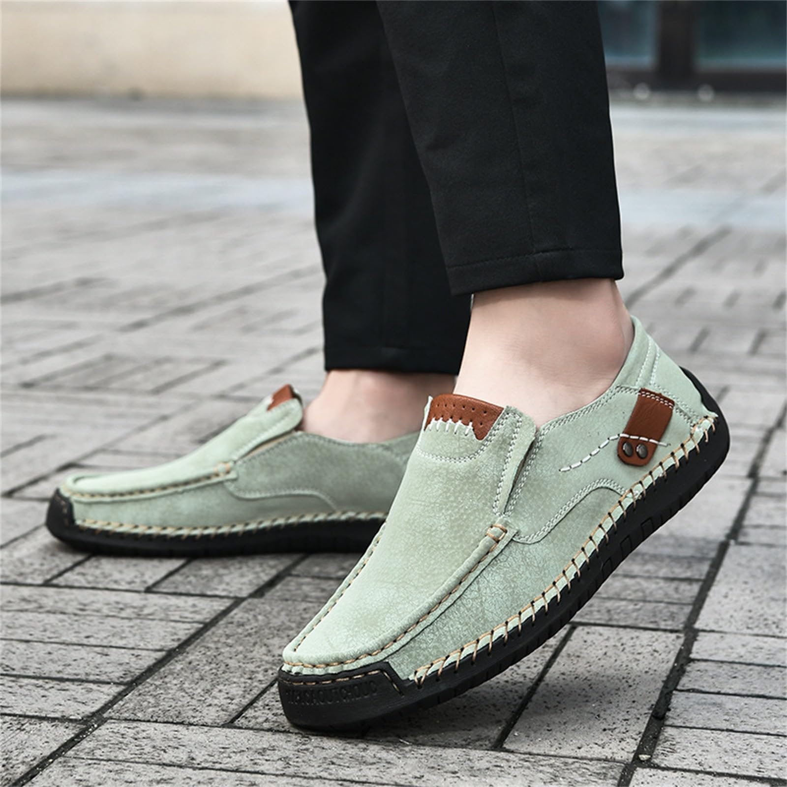 Mocasines para hombre, pies anchos, zapatos de piel, hechos a mano, zapatos de caminar, deportivos, suela plana, zapatos casuales, antideslizantes, cómodos, de un solo color