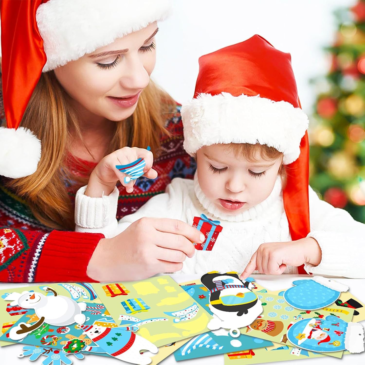 Christmas Crafts for Kids, DIY Winter Ornament Kit with Stickers, 28 Pack