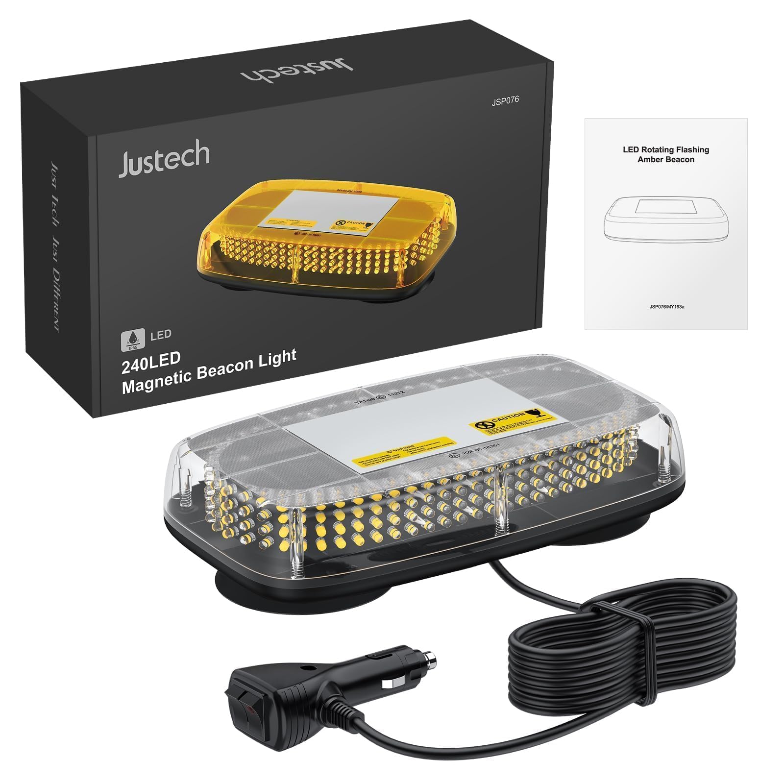 Justech 240 LED Lampeggiante Arancione LED Strobo Spia 12V Luci Lampeggianti Emergenza Fari Stroboscopiche con Base Magnetica e Doppia Interruttore per Auto Rimorchio Camion Furgone Van Caravane