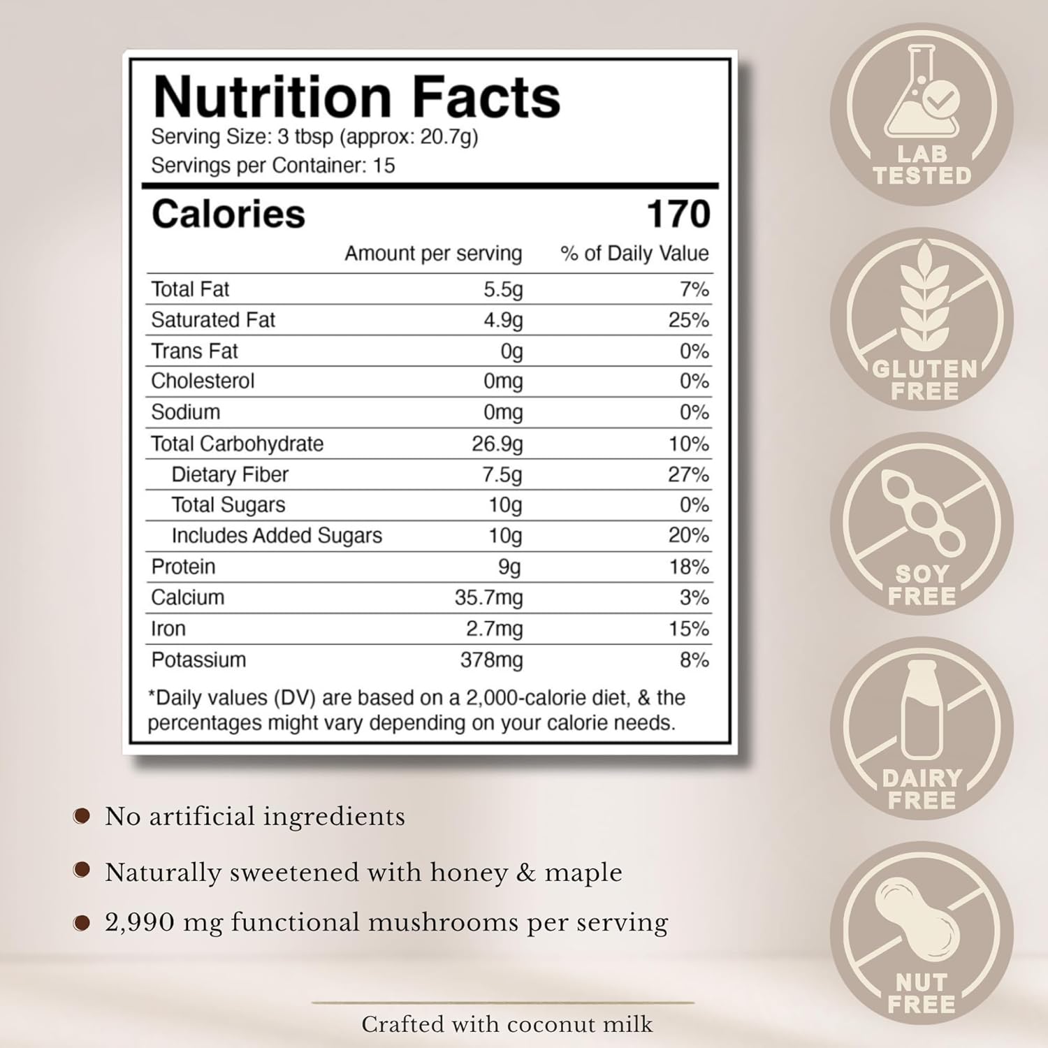 Mushroom Cacao Drink Mix – Adaptogenic Mushroom Blend with Reishi & Chaga – Creamy Instant Hot Cocoa Alternative – 15 Servings