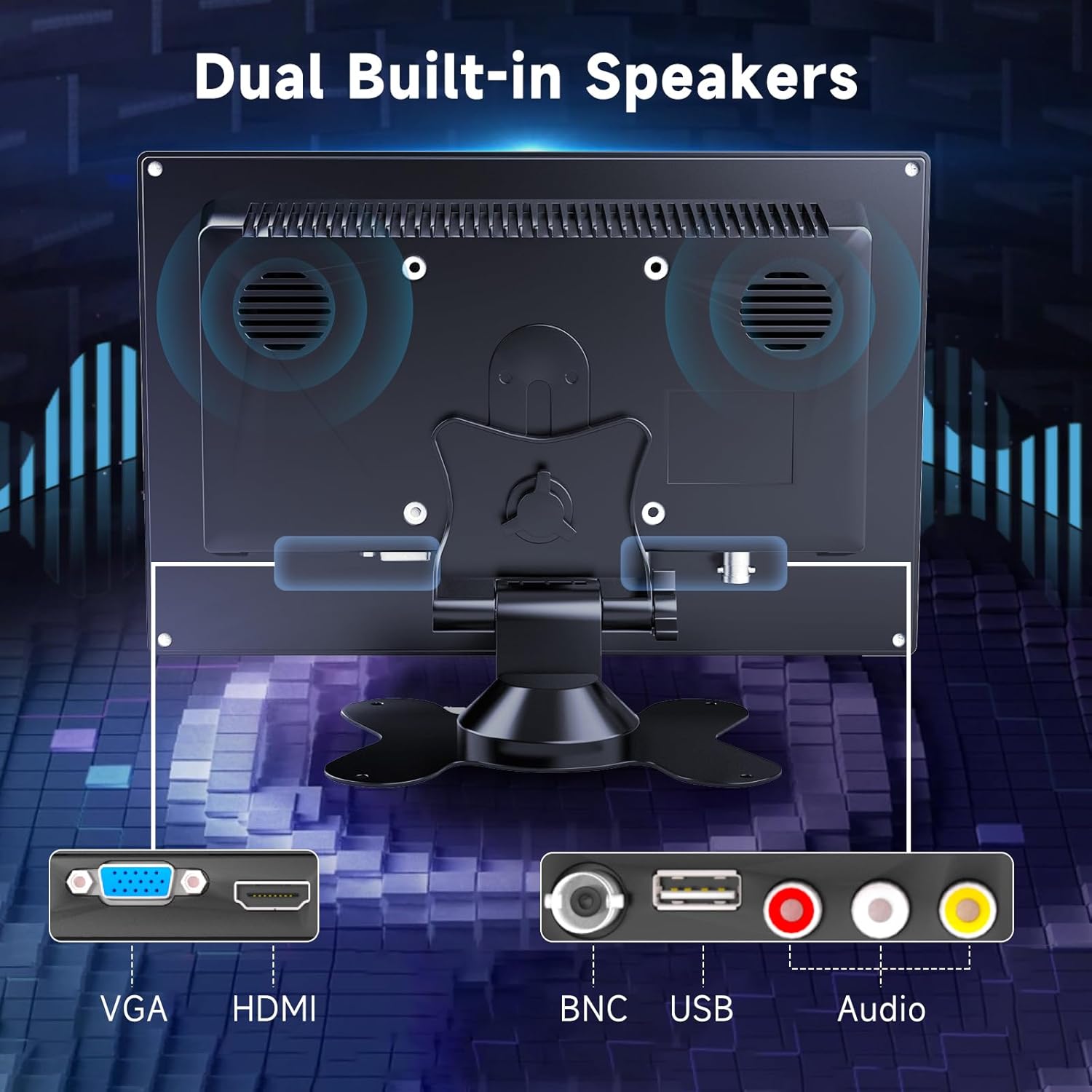 podofo 10.1” HD Monitor for Mini TV & Car Video Player & Computer Display TFT LCD Color Screen for Car Backup Camera & Home Security System Built in Speaker Support BNC/AVI/VGA/HDMI