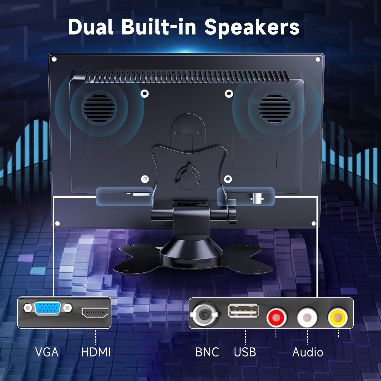podofo Mini Display IPS da 10,1 pollici, monitor portatile per Raspberry Pi/espansione PC/sorveglianza/inversione di immagine, con ingresso HDMI/VGA/AVI/BNC/USB, monitor HDMI per giochi, DC 9-30V