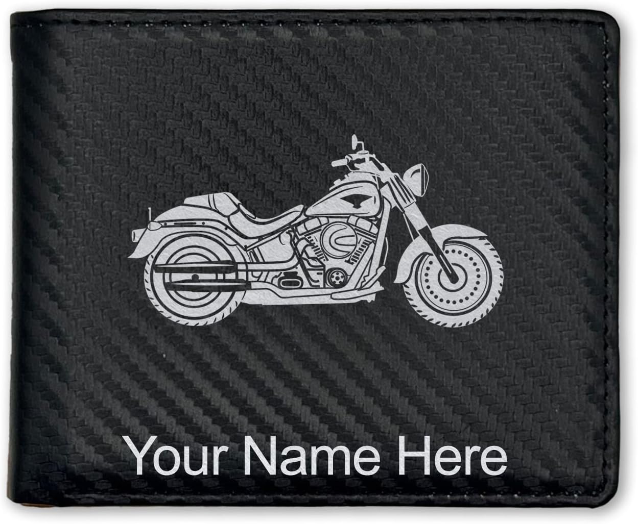 LaserGram Faux Leather Bi-Fold Wallet, Motorcycle, Personalized Engraving Included (Carbon Fiber Red)