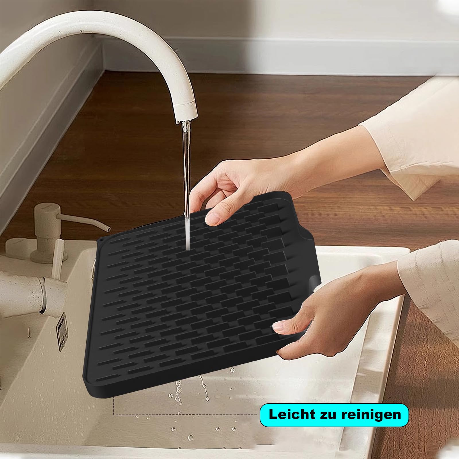Abtropfmatte Spüle GIAK Silikon Hitzematte 30x23cm – Schwarz, Hitzebeständig Bis 230°C Für Küche & Styling Küchenmatte Schwarz