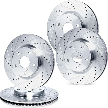 R1 Concepts Brake Rotors fits 2014-2019 Chevrolet Corvette| Drilled and Slotted Silver Disc Brake Rotor Set 13.0" Front & 13.8" Rear