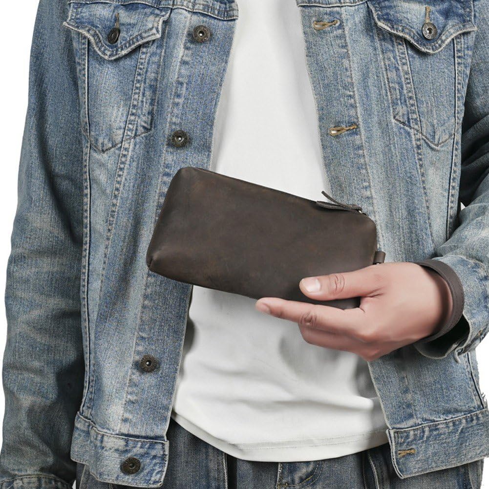 Portafoglio Uomo Lungo, Pochette in Pelle, Borsa Lavoro, Porta Carte D'identità con Cinturino Polso, Regalo per Uomo, Padre, Marito, Fidanzato