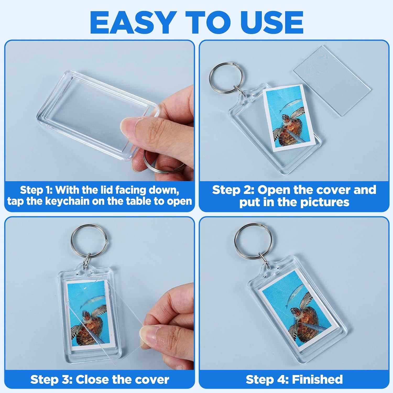 100 PCS Clear Acrylic Photo Keychain, Photo Insert Keychain, DIY Personalized Picture Frame Keyrings with Split Rings, 1.4 x 2.4 Inches