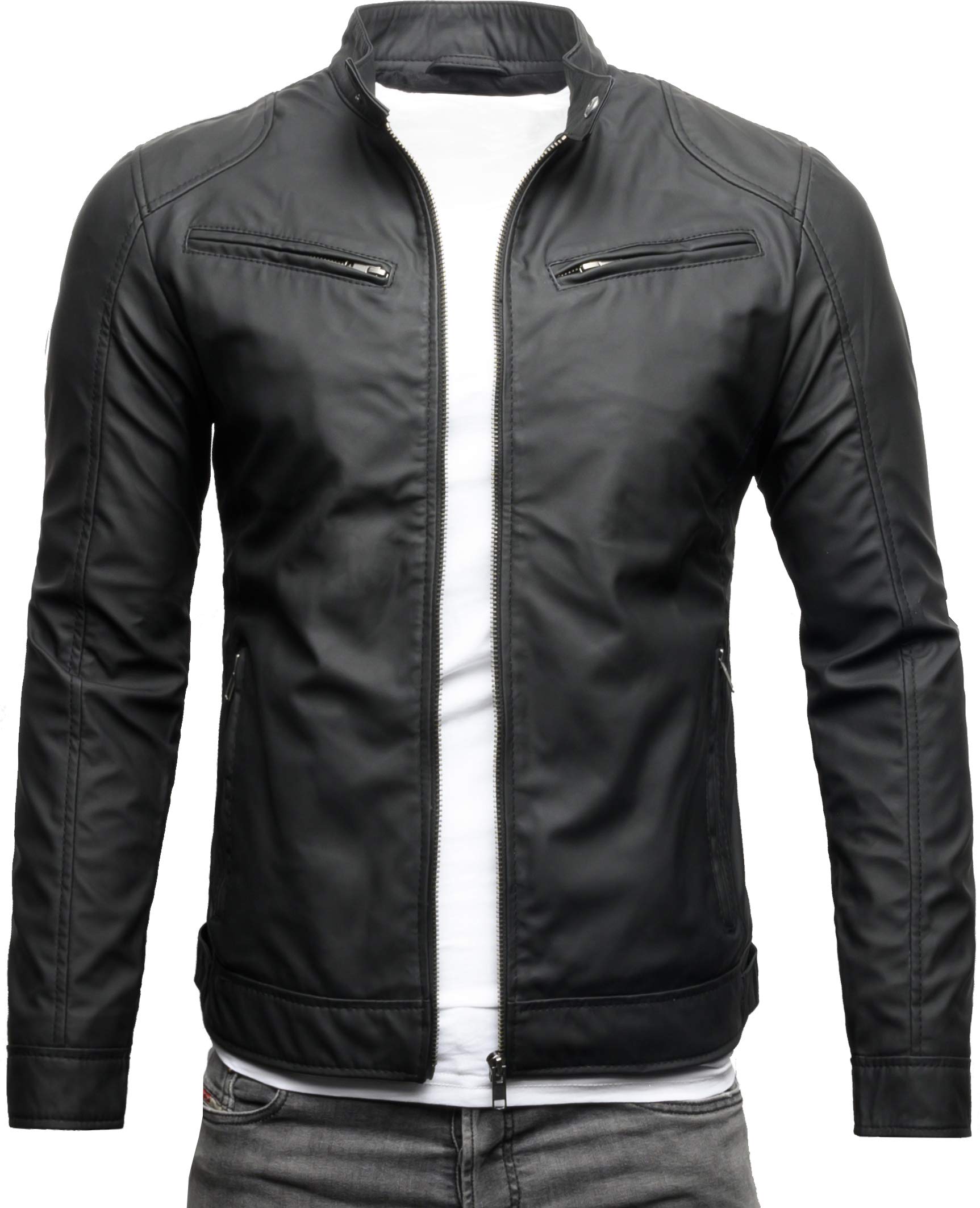 Marcucci Faux Leather Jacket - Nero Men's Slim Fit Motorcycle Jacket