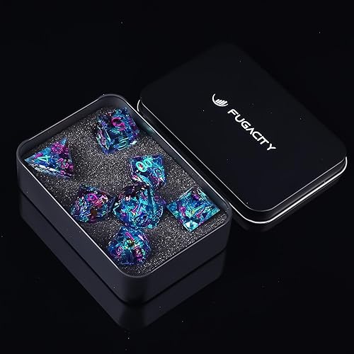 Miniatura 5 de DND - Juego de dados hechos a mano, 7 accesorios, dados de borde afilado para juegos TTRPG de Calabozos y Dragones, D&D RPG multicara de resina