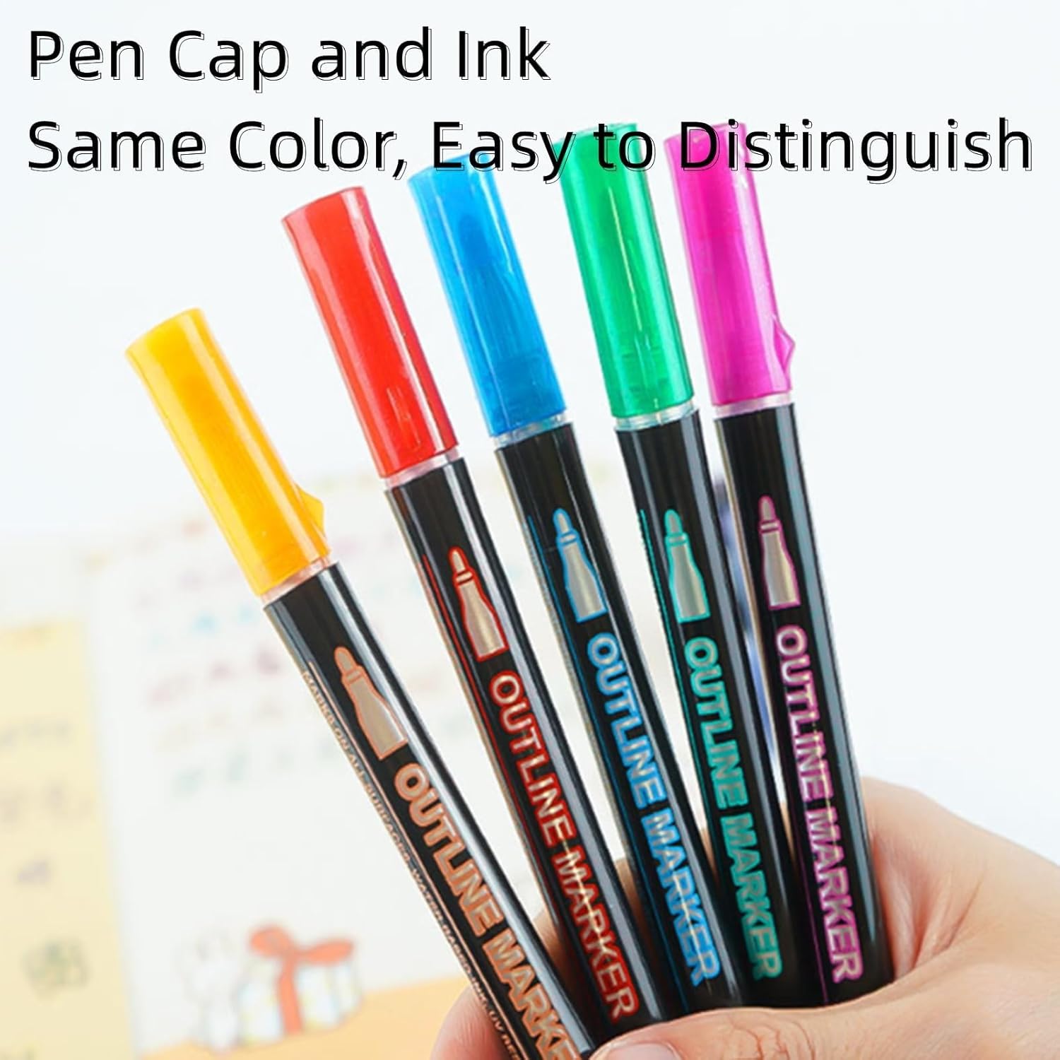 8/12/24/36/48/60 Colors Double Line Outline Art Pen Marker Pen, Outline Markers Pen, with Vibrant Ink, Self-Outline Metallic Markers for Greeting Cards & Crafts, and Doodling (48Pcs)