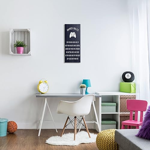 Miniatura 2 de Stupell Industries Blue Gamer Rules - Frases motivacionales para niños, diseñadas por Daphne Polselli, arte de pared en lienzo de 10 x 24 pulgadas
