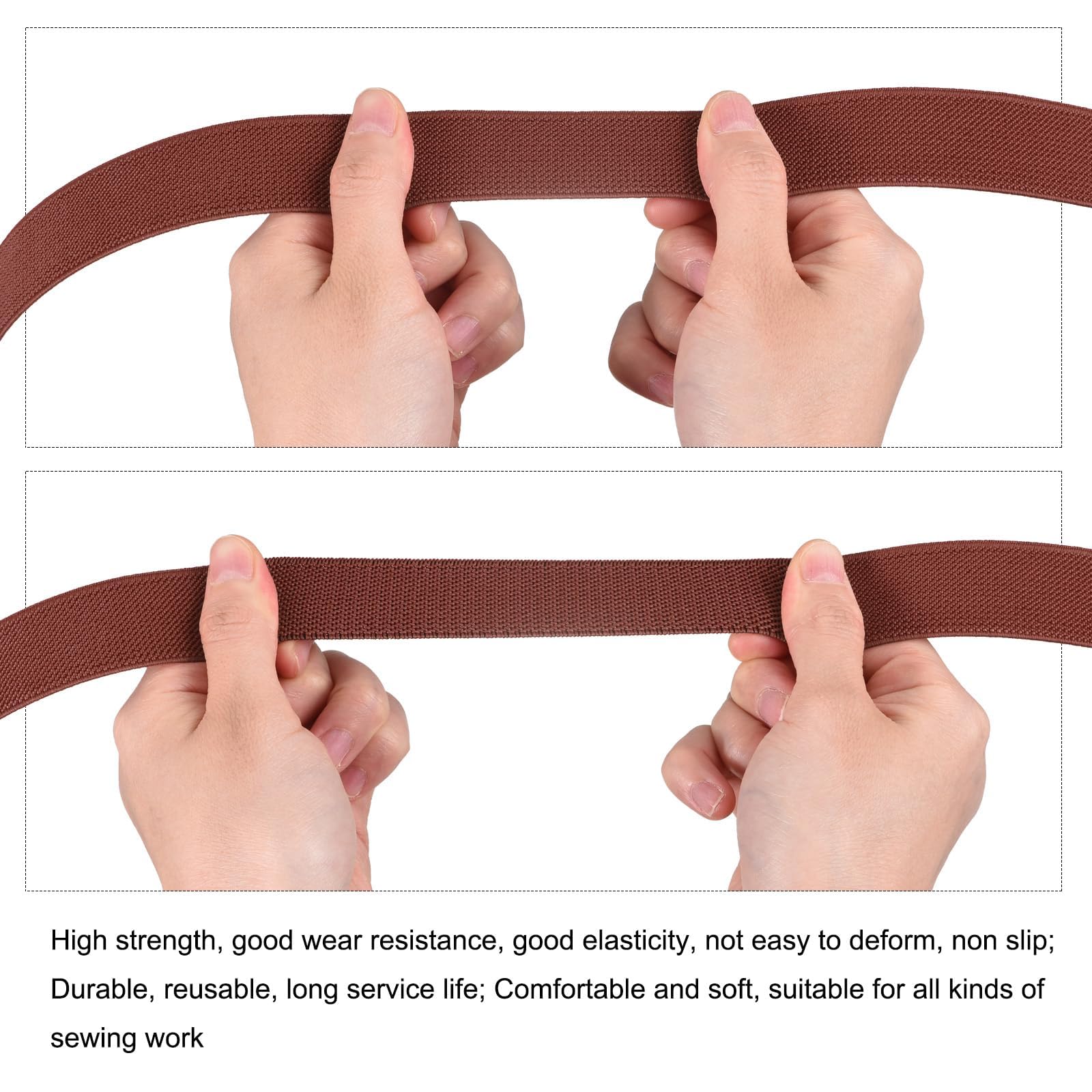 TA-VIGOR 38mm Twill Wide Elastic Band, 1.5 inch 2 Yard Double-Side Woven Elastic Bands Knit, Flat Polyester Elastic Spool Heavy Stretch Strap Knitting for Sewing Crafts Waistband, Red Brown - Image 3