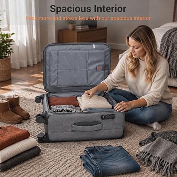 British Traveller Expandable Medium Suitcase, 24 Softside Checked Luggage