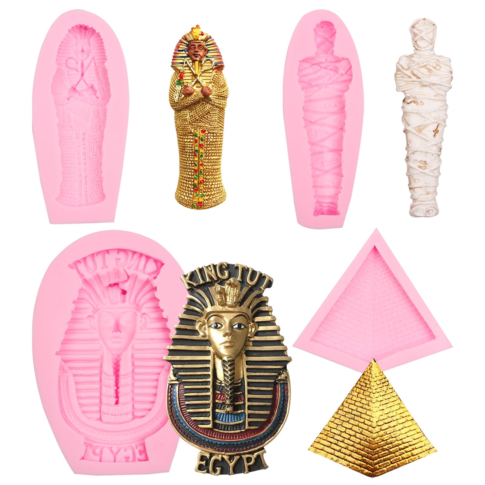 Silikonformen für ägyptische Pyramiden, 3D-Mumien-Schokoladen-Fondant-Formen, ägyptische Pharaonen-Silikonformen zum Backen von Kuchen, Cupcake-Toppern, Süßigkeiten, Gummipaste, Harz, Polymer-Ton