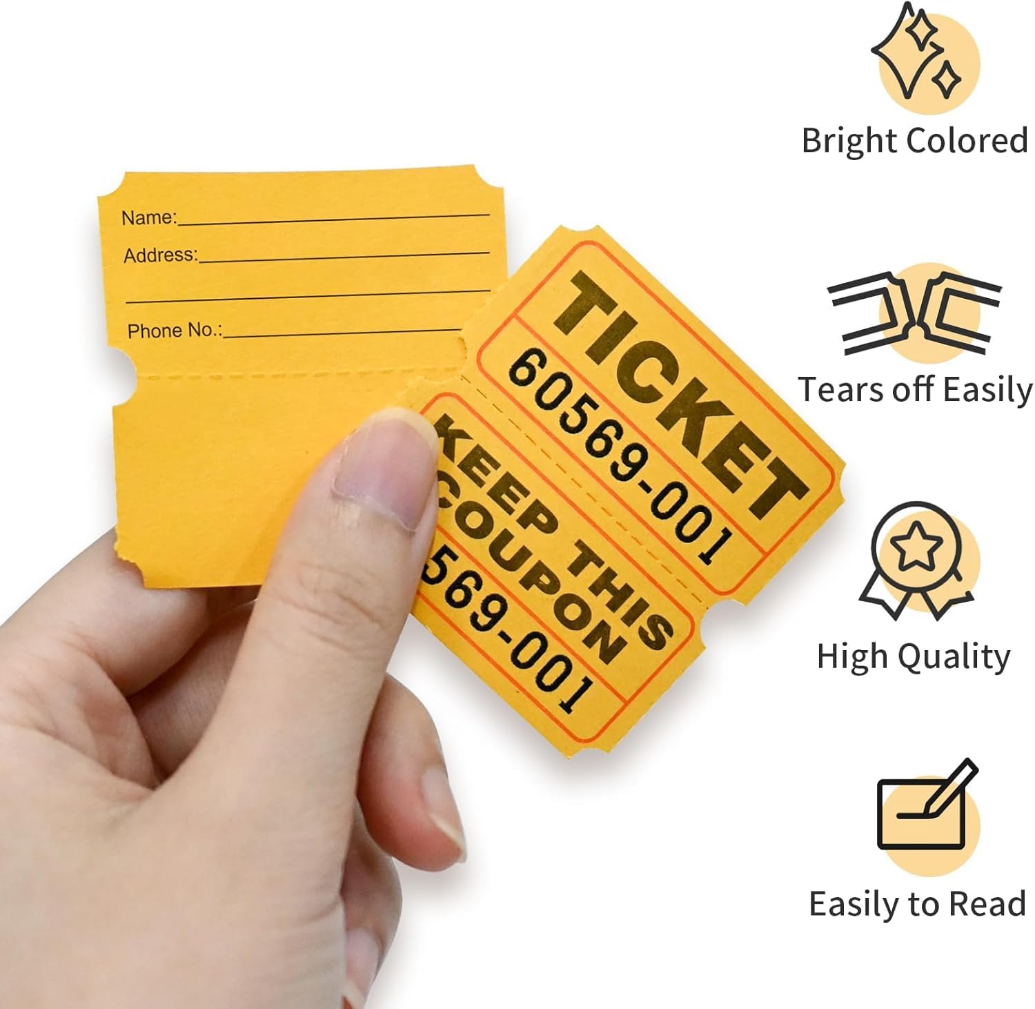 Bilety na loterię Hsthe Sea Double Roll – 1000 losów na rolkę – Raffle Drum Tickets Roll for Bingo Ballot Party (żółty)
