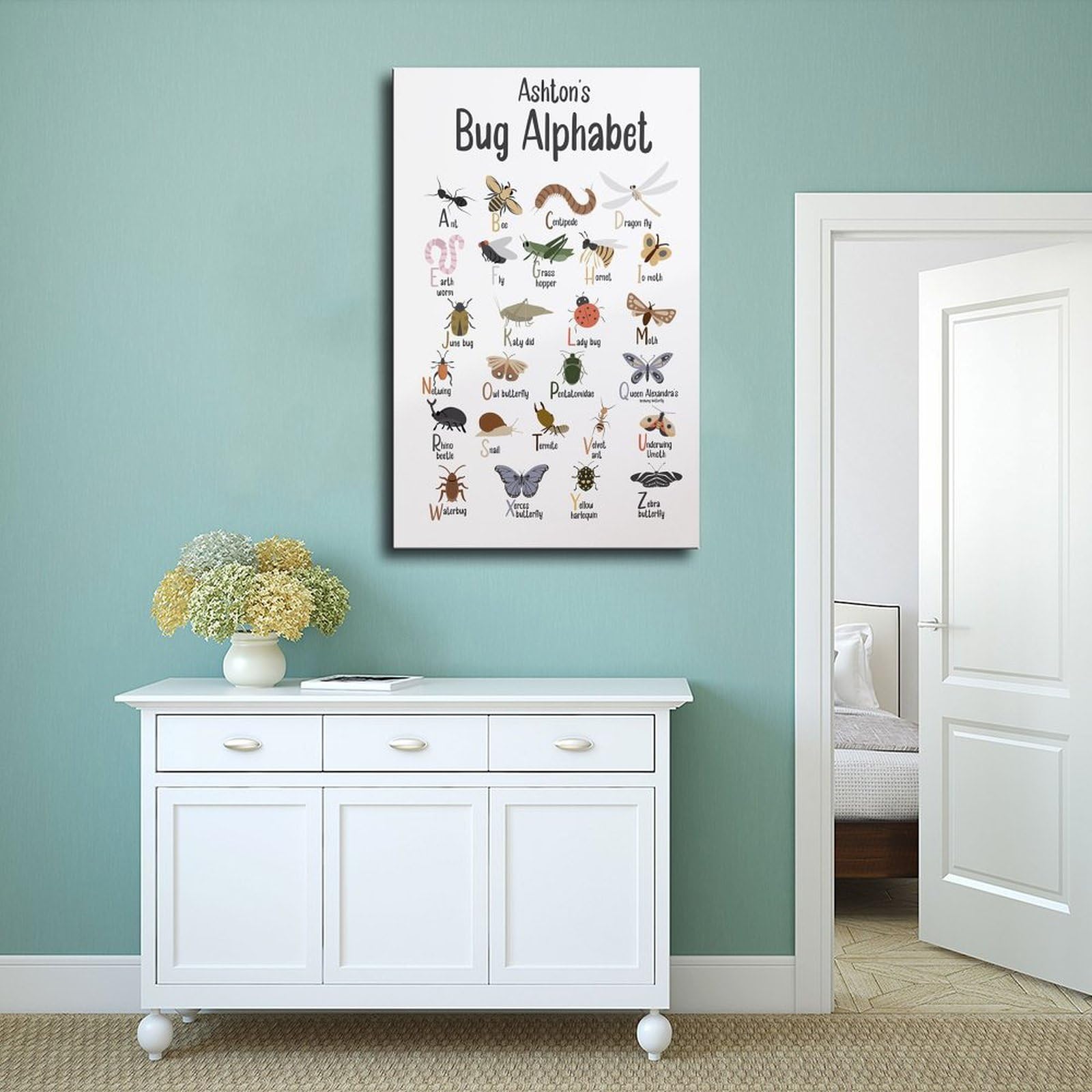 Poster sur toile à thèmes éducatifs Alphabet de A à Z (7) - Décoration murale pour salon, chambre à coucher - 60 x 90 cm