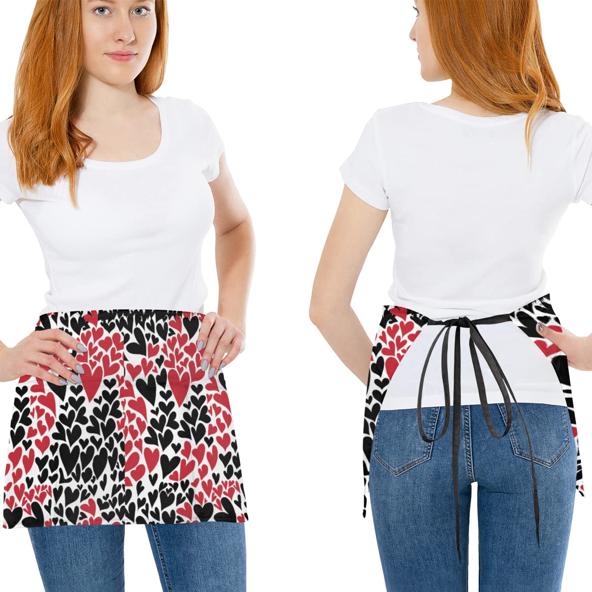 bisibuy Heart Red Black 3 Pack Server Aprons with 3 Pockets, Family Love Waitress Waiter Wasit Apron for Women Men Restaurant Bistro Cafe Bars Half Aprons Waitress Server Accessories