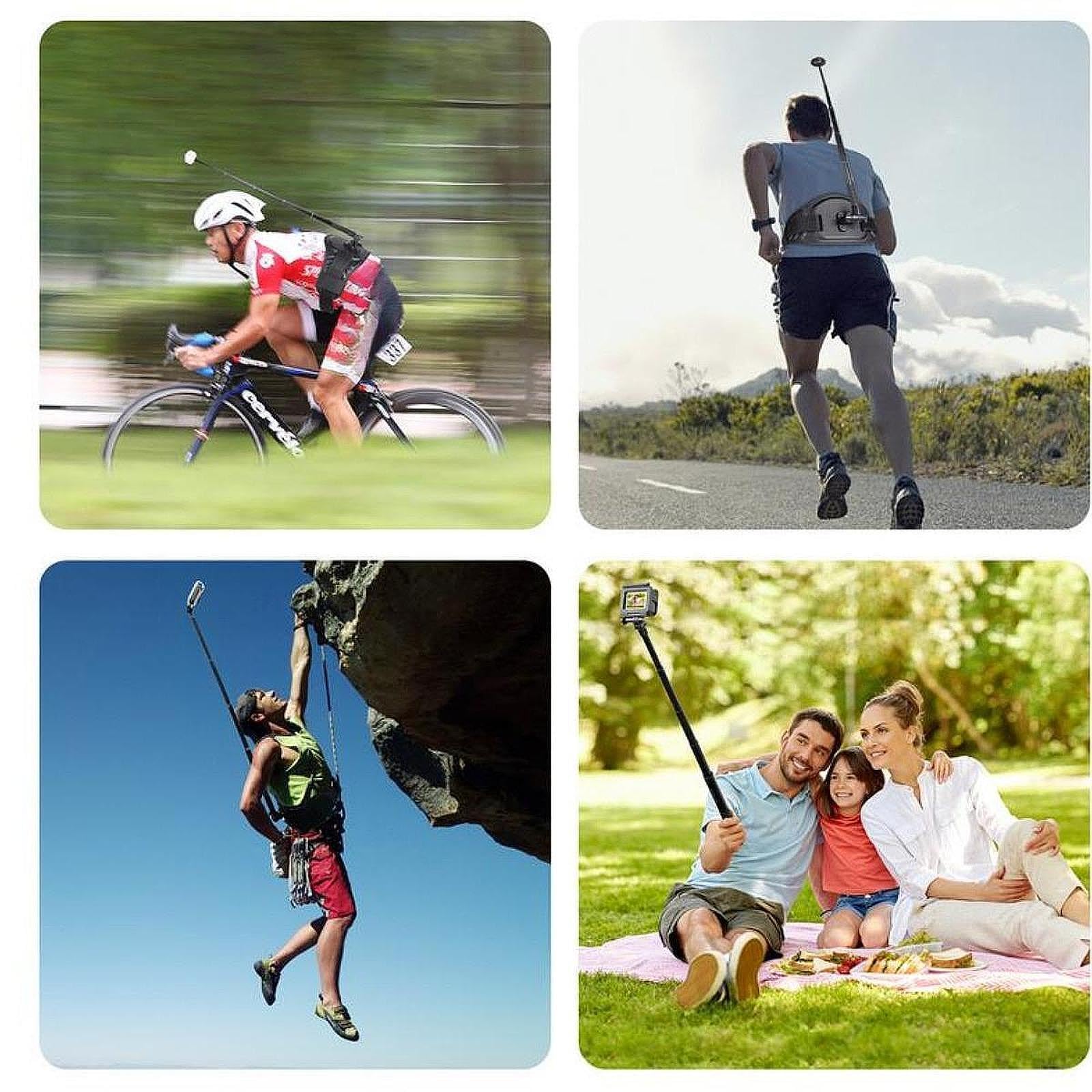 Supporto per cintura con supporto per fotocamera sportiva, monopiede per selfie, per escursionismo e sport