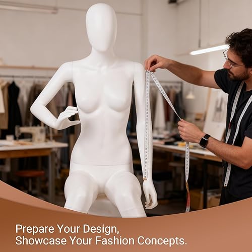 Miniatura 6 de Kinfant Maniquí femenino de medio cuerpo blanco, elegante maniquí femenino con base estable, pantalla de forma de vestido de manne quin, maniquíes