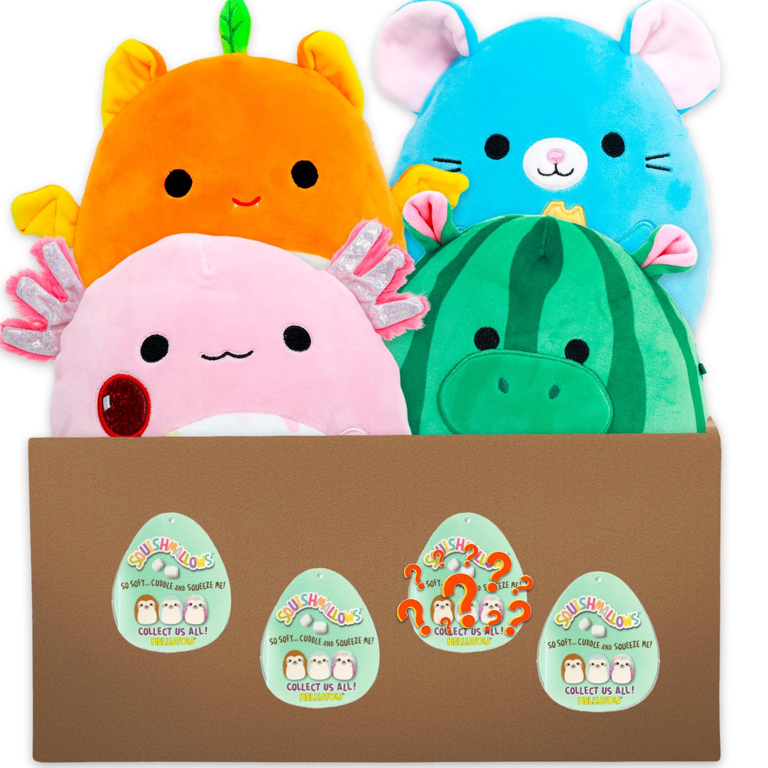 Squishmallows Plüsch-Set für Kinder – 4-teiliges Bündel mit 20,3 cm mittelgroßen Plüschtieren plus Aufklebern, mehr | Squishmallows Plüsch-Set für Mädchen, Jungen (Stile variieren)