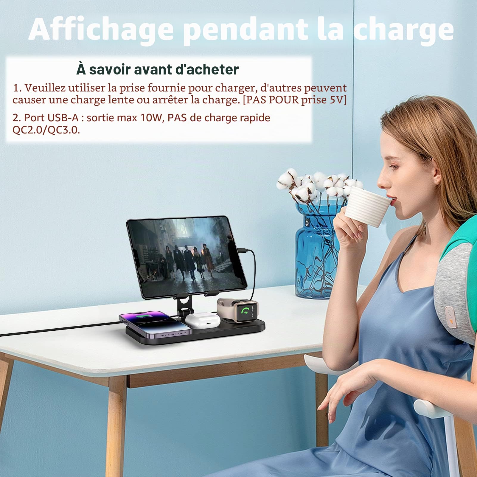 Chargeur sans Fil pour Apple, 4 en 1 Chargeur sans Fil pour iPhone Station de Charge sans Fil pour Apple Watch 8/7/6/5/SE/4/3/2, Airpods 3/2/Pro, Chargeur pour iPad