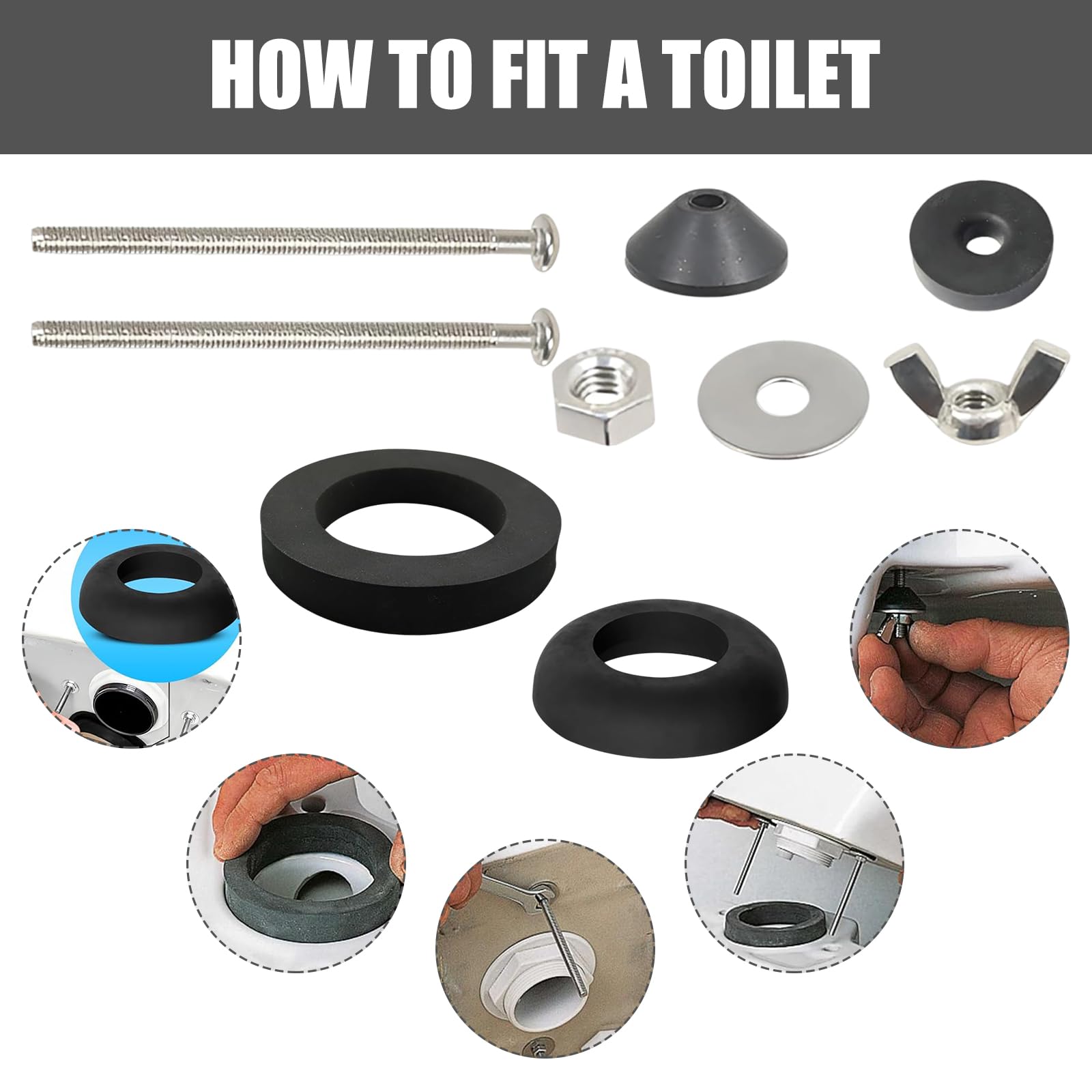 Close Coupled Toilet Cistern Kit 1 Pair Toilet Cistern Seal,Toilet Repair Replacement Kit,Stainless Steel,M6 Bolts Through 2-Inch,3-Inch Sealing Rings,Suitable for Repairing Toilet Tanks - Image 3