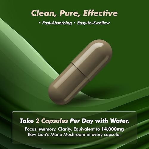 Miniatura 3 de Champiñón melena de leones  14,000 mg equivalente crudoporción (de 1,000 mg de extracto)  120 cápsulas de suplemento de melena de león  2 cápsulas
