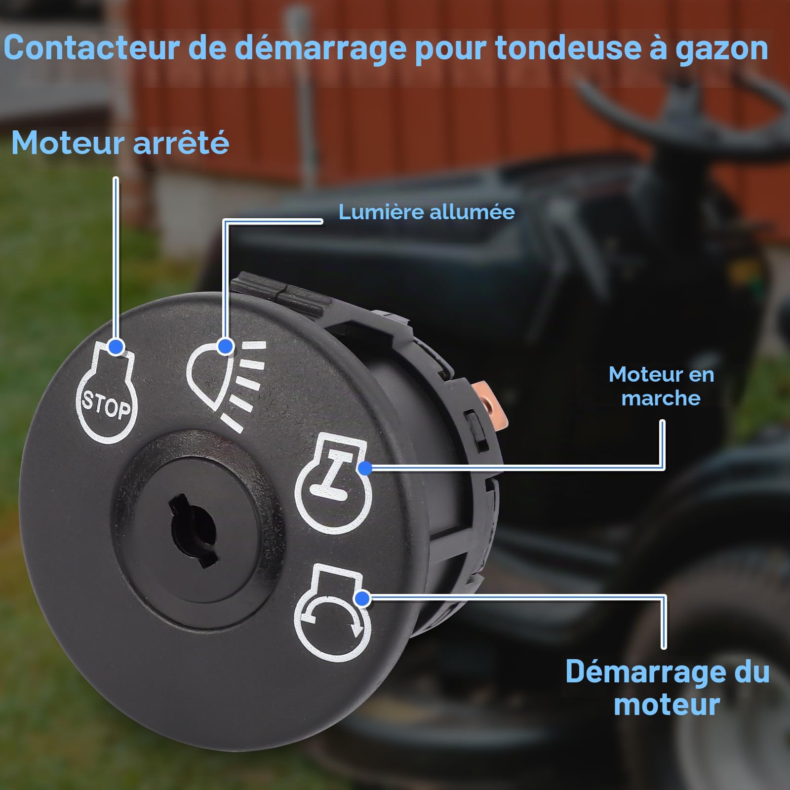 Interrupteur Allumage Démarreur Tondeuse à Gazon avec Clé 7 Bornes pour Husqvarna Sears Craftsman John Deere, 4 Positions Interrupteur Allumage Démarreur Compatible avec 175566 175442 GY20074