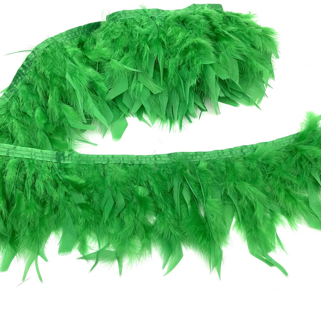 Shekyeon Turkey Feathers Fringe Trim for Party Clothing DIY Sewing Crafts Decoration Pack of 2 Yards (Dark Green)