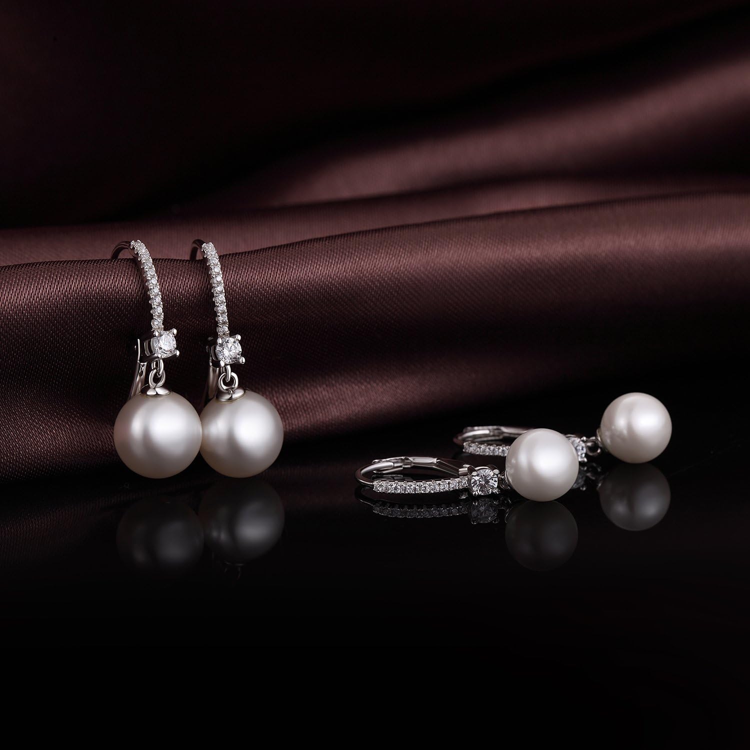 Pearl Dangle Drop Earrings for Women 925 Sterling Silver Pearl Leverback Earrings Cubic Zirconia Pearl Dangling Earrings 10MM - Image 4