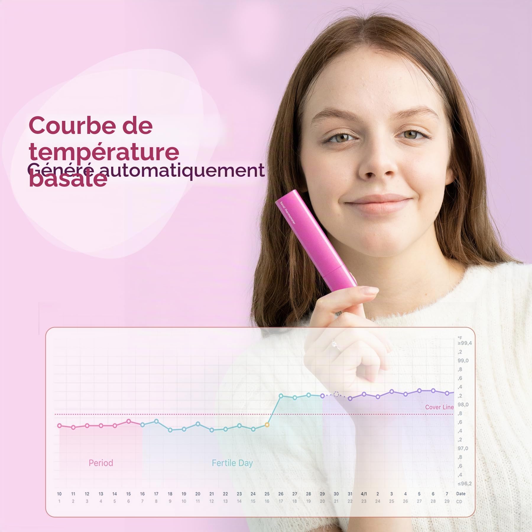 Femometer Thermomètre Basal Intelligent - Suivi Précis de l'Ovulation par la Méthode de la Courbe de Température - Connecté à l'Appli, Enregistrement Automatique, pour Tomber Enceinte Rapidement