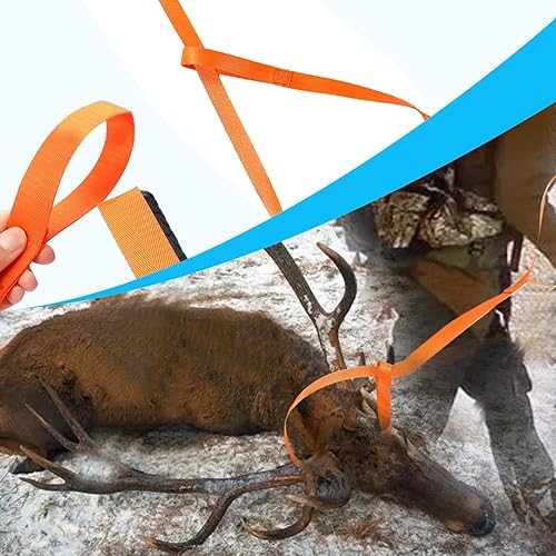 Miniatura 6 de 3 correas de arrastre de ciervo naranja, engranaje de arrastre y arnés de ciervos, cuerda de remolque, accesorios de caza de ciervos con mango de