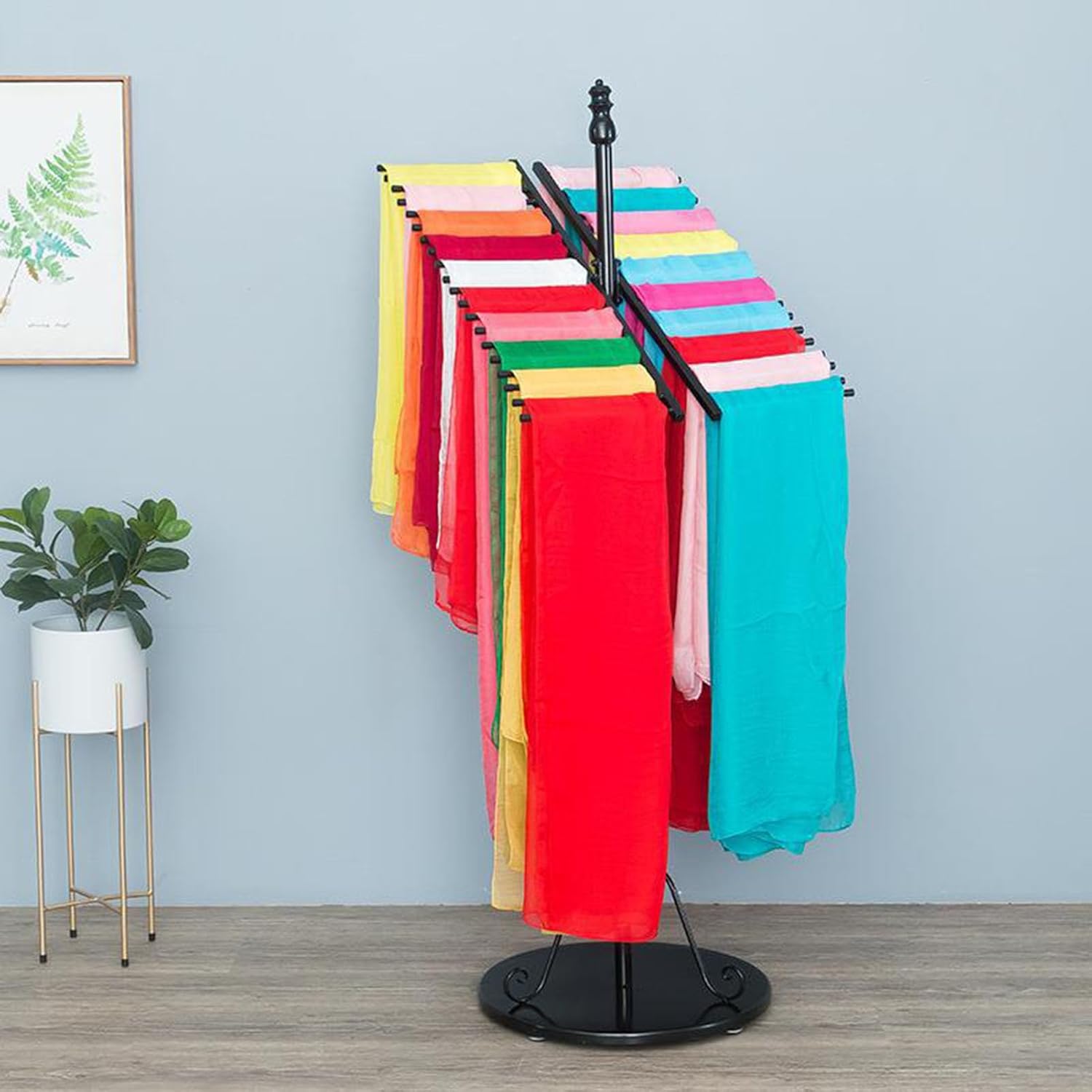 Organizer Holder Household Scarf and Pants Storage Rack，Metal Silk Scarf Hanging Rack- Freestanding Scarf Hanger Tie Holder Display Rack, Belt Shawl Hanger Hijab Organizer for Clothing Store or Home(B