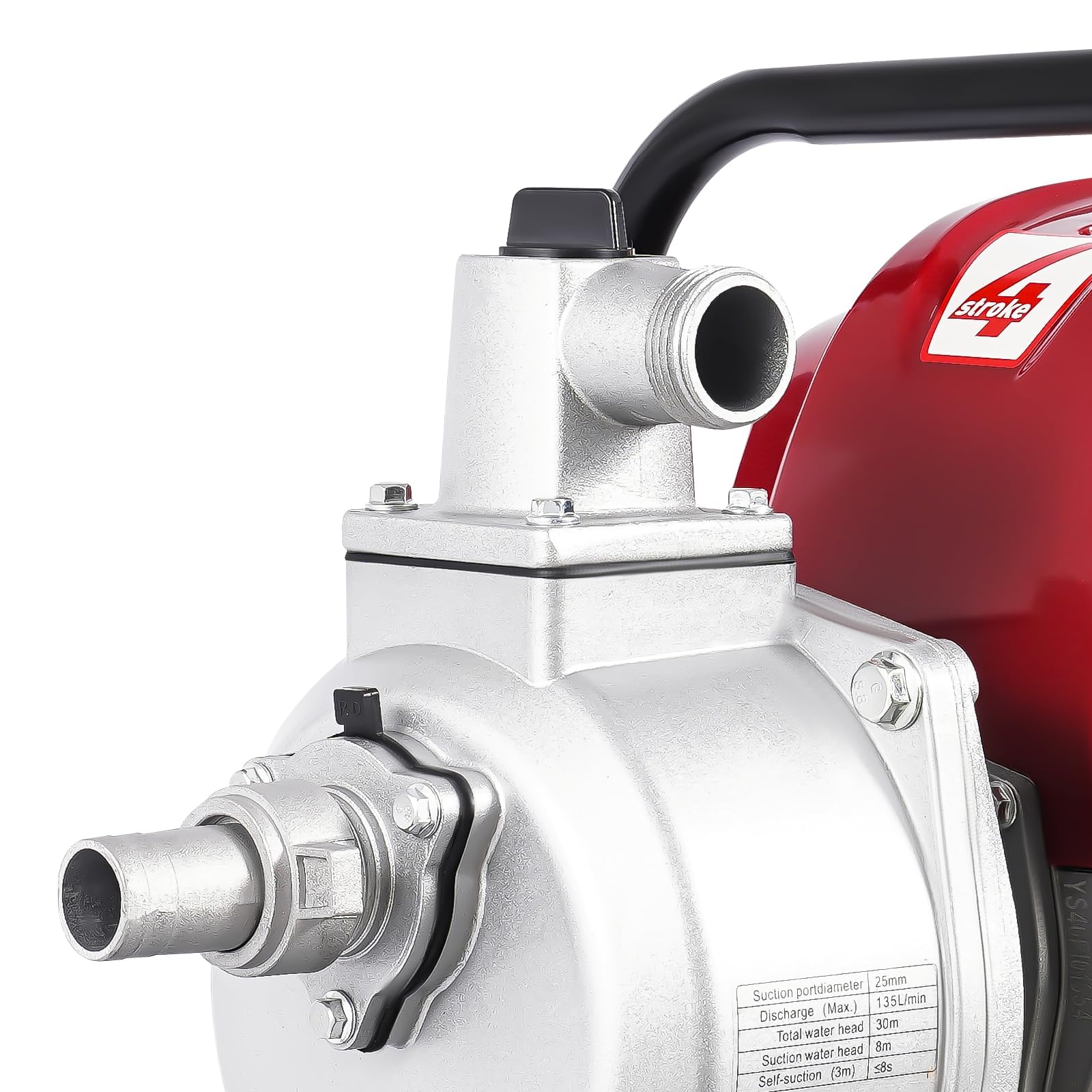 Bomba de Agua de Gasolina Estabeter, 4 Tiempos, 38 cc, 1200 W, Negro y Rojo, Moderno, Aleación de Aluminio, Hierro, ABS, Bomba de Motor de Gasolina, Portátil para Jardín