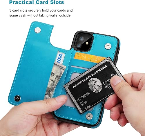 Miniatura 3 de Vaburs - Funda tipo cartera para iPhone 11 con tarjetero, diseño de mariposa en relieve de piel sintética de alta calidad, doble botones magnéticos,