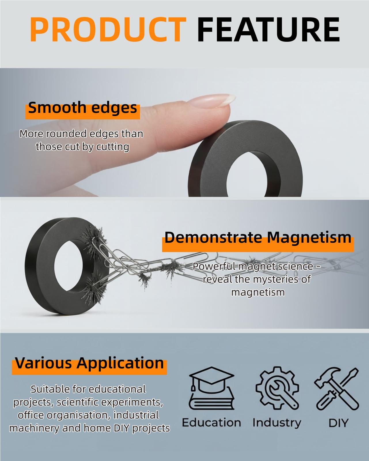 Anpro 2Pcs Ring Ceramic Magnets with Hole, 2.36" OD x 1.25" ID — Amazon image 3