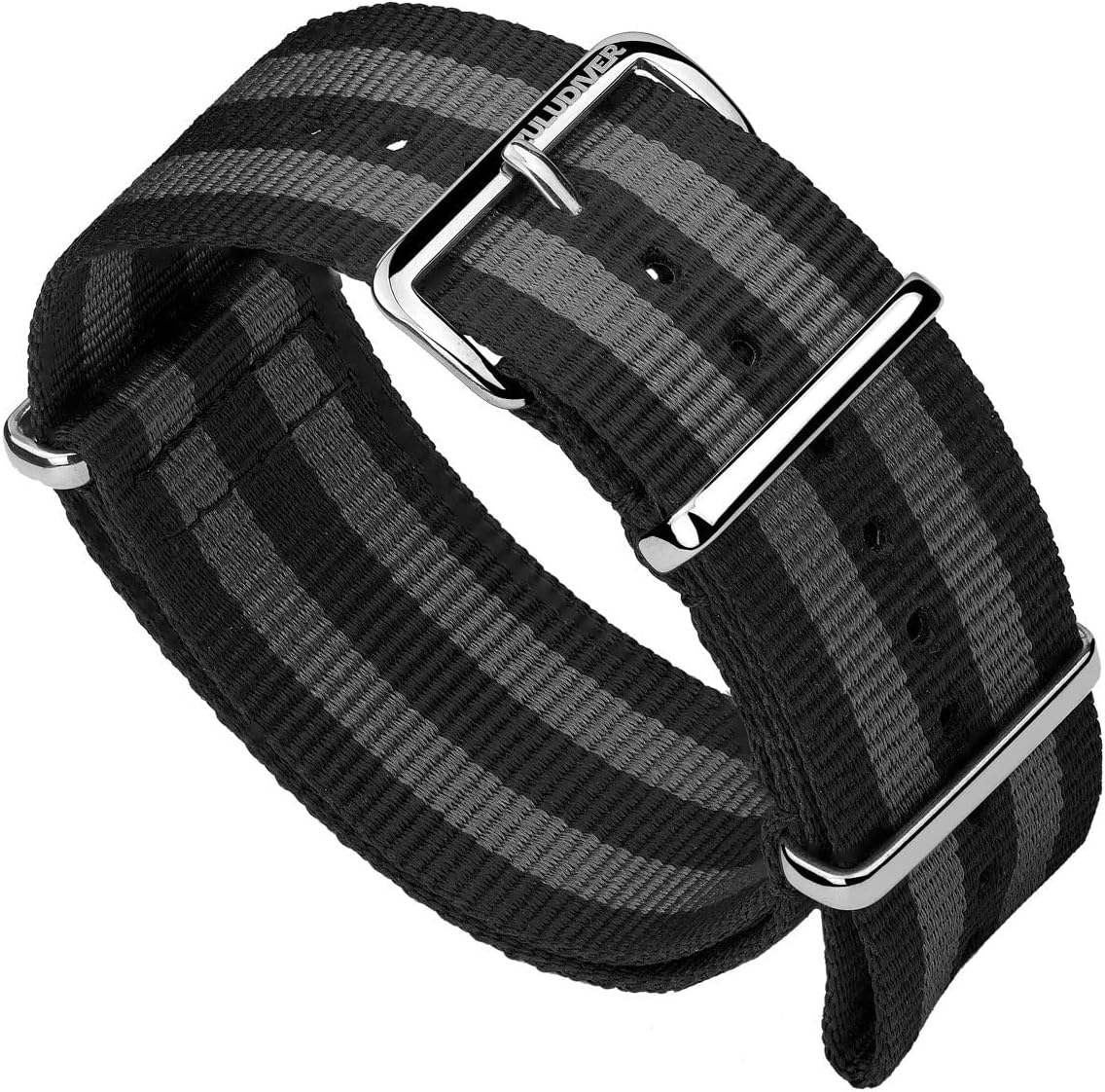 Classic Bond 1973 British Military Cadet. Black and Grey Nylon Mens Replacement Watch Strap. Rugged, Quick-Drying and Secure Wristwatch Strap for Outdoor Activities