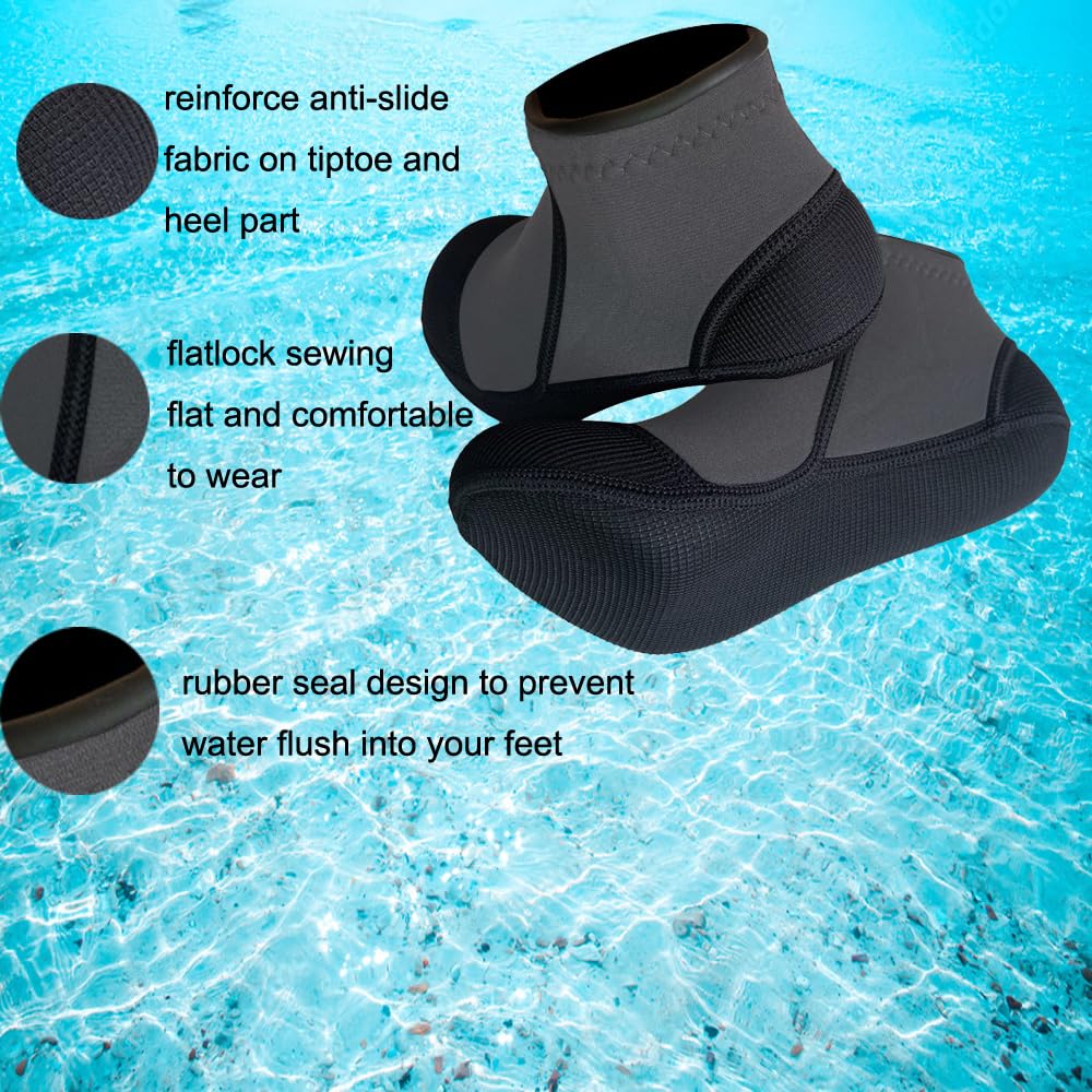 MYLEDI 2 pares de calcetines cortos unisex de neopreno de 3 mm para esnórquel, natación, buceo, kayak, surf, deportes de playa