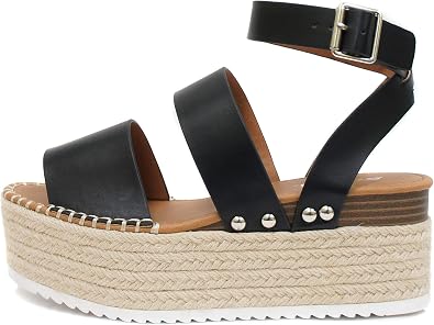 Amazon.com: Soda Style Alpine ~ Sandalias de plataforma de yute con punta  abierta, con dos bandas y correa de hebilla al tobillo : Ropa, Zapatos y  Joyería