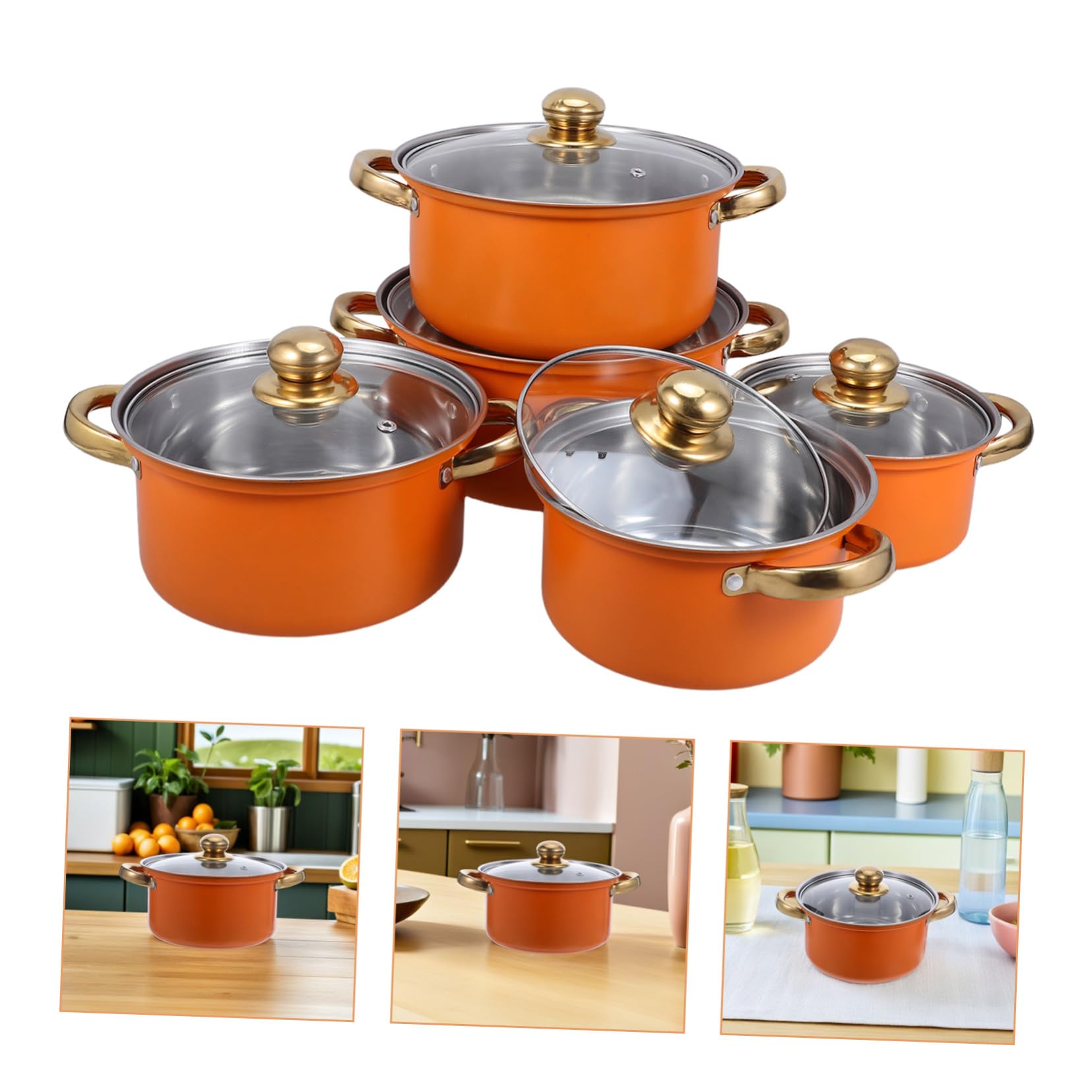 Cabilock Utensilios de Cocina Ollas y Sartenes Antiadherentes Juego de 5 de Acero Inoxidable y Asas Resistentes al Calor con Base Gruesa para Cocina Diaria y Estufas