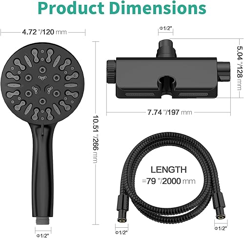 Miniatura 5 de Cabezal de ducha filtrado con combo de mano, cabezal de ducha con filtro de agua dura con 9 modos de ducha, cabezales de ducha dobles de alta