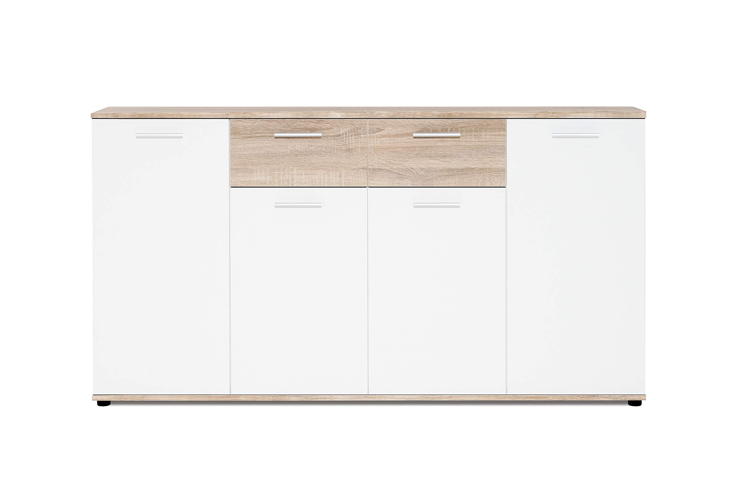 AVANTI TRENDSTORE - Jack - Sideboard con ante e cassetti in colore rovere artigianale e bianco. Disponibile in diverse misure. (Quercia Sonoma, 160 x 85 x 35)